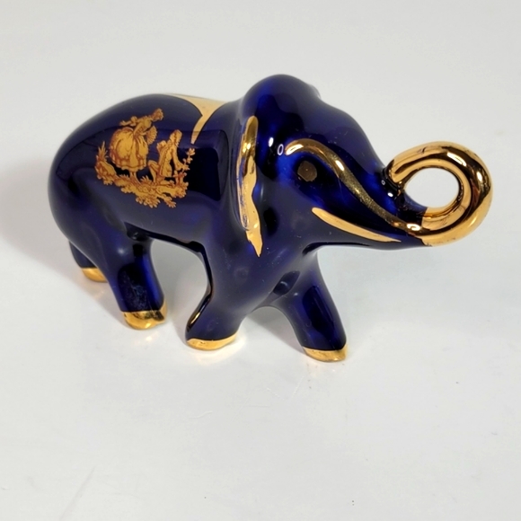 Limoges Castel France Cobalt Blue with Gold Porcelain Baby Elephant Figure - Picture 14 of 14